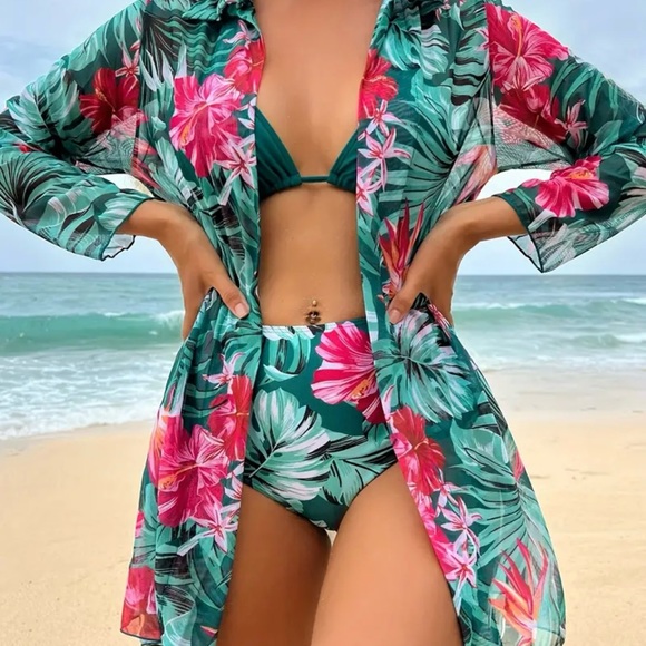 (2) Pc. Bikini Set With Long Sleeve Cover up - Picture 4 of 5